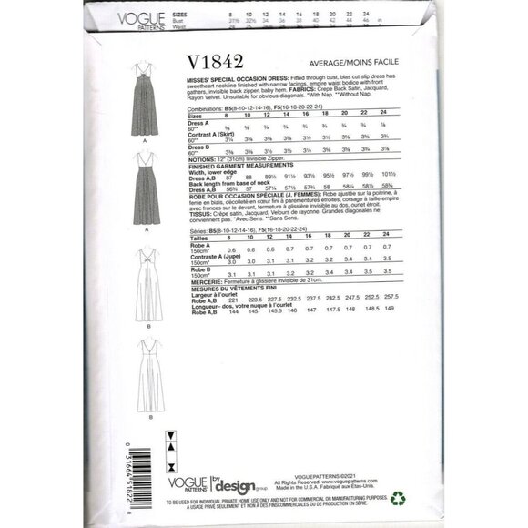 Vogue V1842 Misses 8 to 16 Special Occasion Cocktail Prom Dress Uncut Sewing Pat - Picture 2 of 2